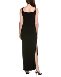 Adrianna Papell Asymmetrical Floral Beaded Jersey Gown