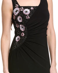 Adrianna Papell Asymmetrical Floral Beaded Jersey Gown