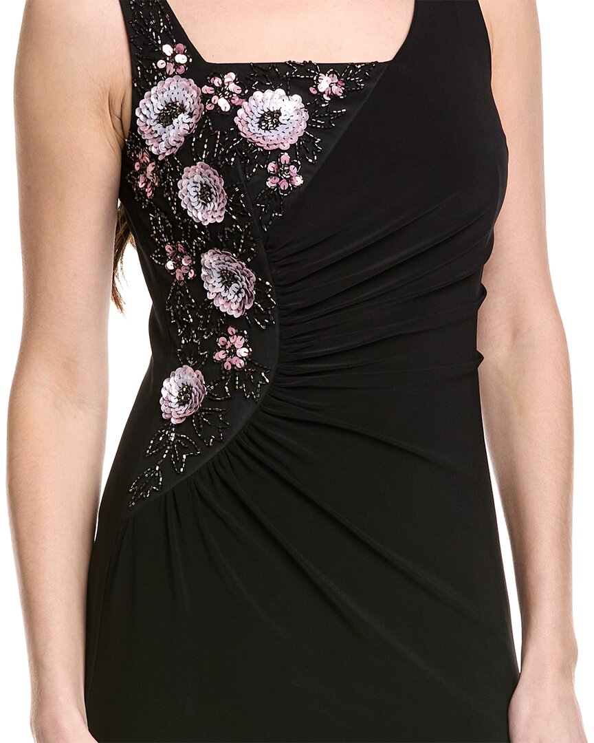 Adrianna Papell Asymmetrical Floral Beaded Jersey Gown
