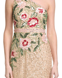 Adrianna Papell One-Shoulder Floral Sequin Bead Gown