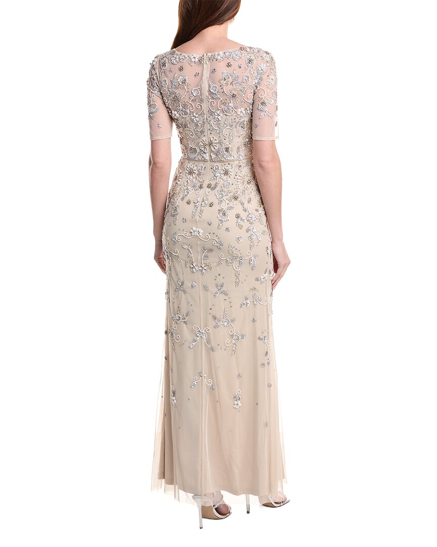 Adrianna Papell Beaded Mesh Long Dress