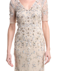 Adrianna Papell Beaded Mesh Long Dress