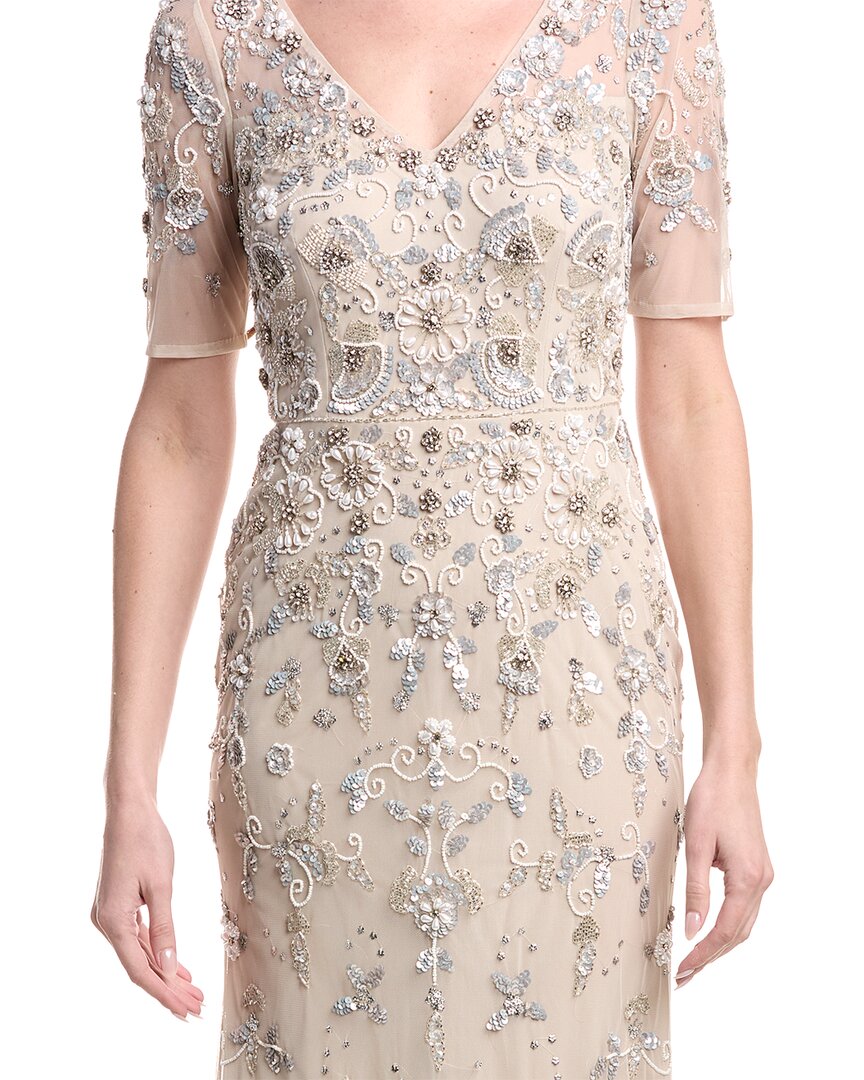 Adrianna Papell Beaded Mesh Long Dress