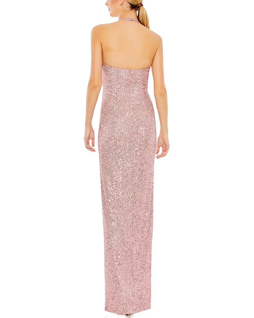 Mac Duggal Sequined Halter Strap Low Side Knot Gown