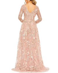 Mac Duggal Embellished Long Sleeve V Neck A Line Gown