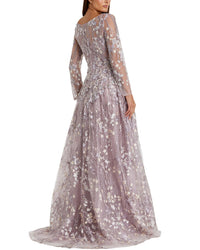 Mac Duggal Embellished Wrap Over Illusion Long Sleeve A Line