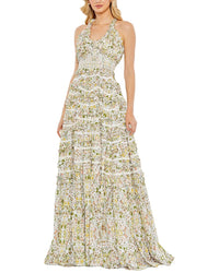 Mac Duggal Floral Ruffle A-Line Gown