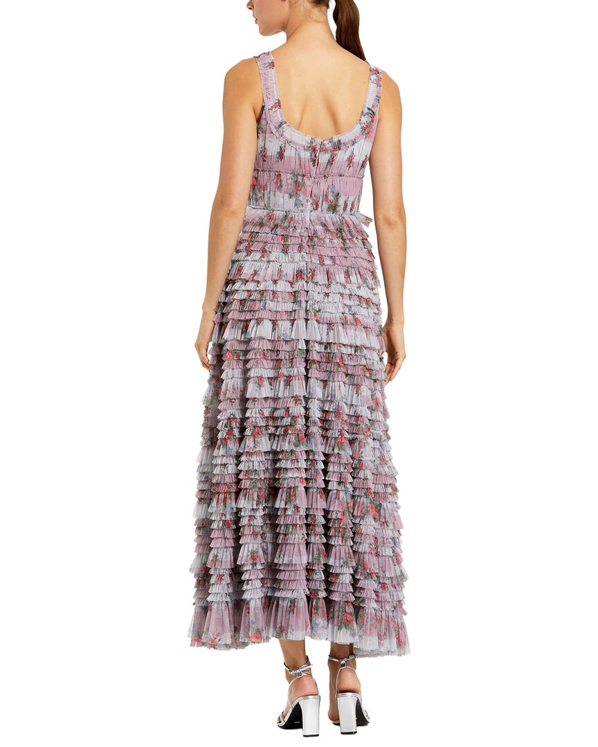 Mac Duggal Floral Mesh Micro Ruffle Maxi Dress