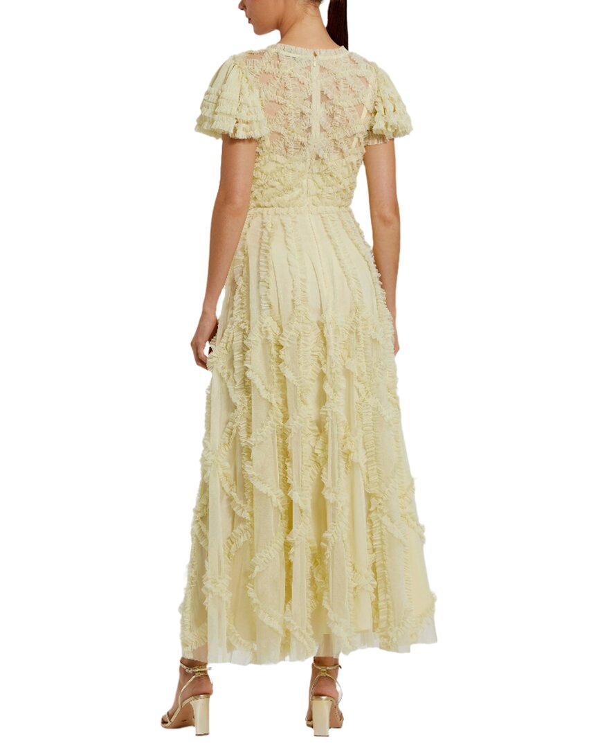 Mac Duggal Flutter Sleeve Mesh Micro Ruffle Maxi Dress