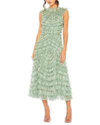 Mac Duggal Sleeveless Micro Ruffle Detail Midi Dress