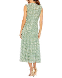 Mac Duggal Sleeveless Micro Ruffle Detail Midi Dress