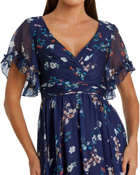 Mac Duggal Flounce Sleeve Floral Maxi Dress
