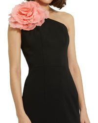 Mac Duggal Crepe One Shoulder Midi Dress With Flower