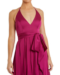 Mac Duggal Charmeuse Halter Strap Soft Tie Waist Gown