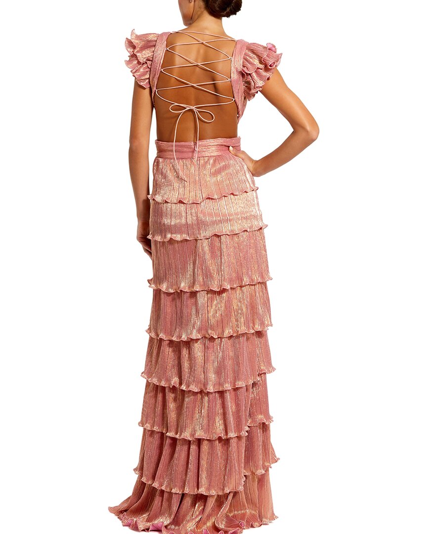Mac Duggal Ruffle Tiered Criss Cross Lace Up Gown