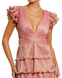 Mac Duggal Ruffle Tiered Criss Cross Lace Up Gown