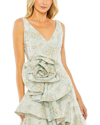 Mac Duggal Rose Detail Asymmetrical Brocade Dress