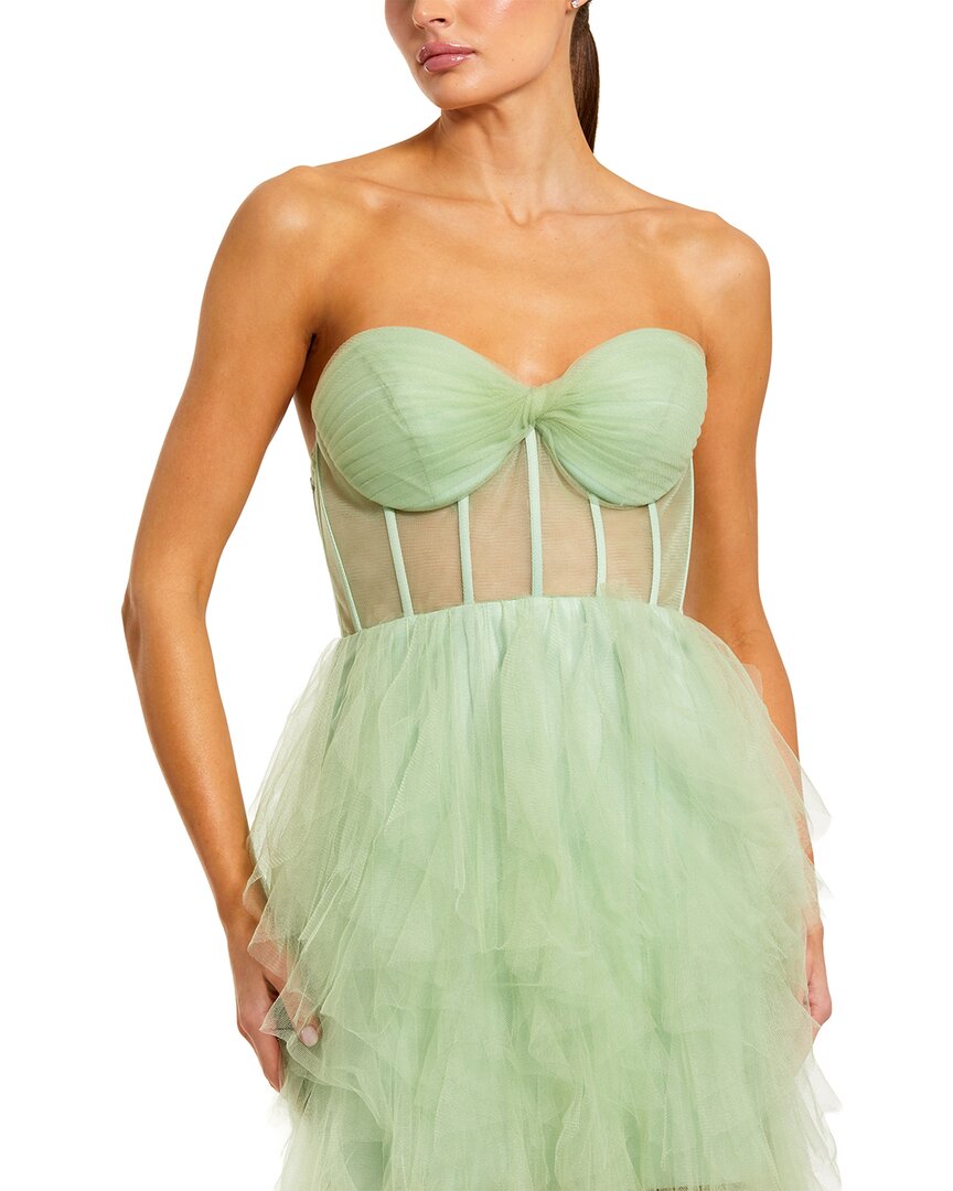 Mac Duggal Strapless Bustier Net Gown With Spiral Ruffles