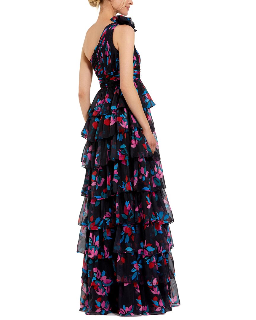 Mac Duggal One Shoulder Printed Chiffon Tiered Ruffle Gown