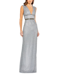 Mac Duggal Sleeveless Beaded V Neck Column Gown