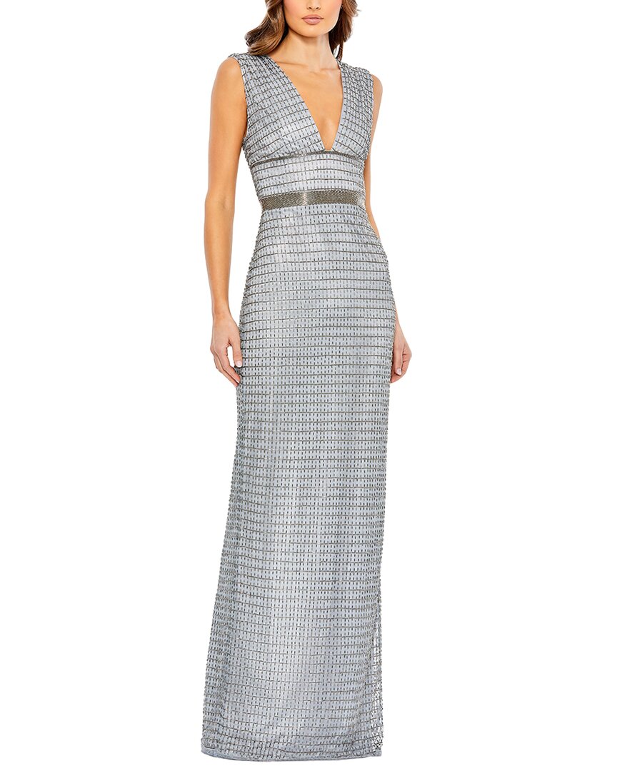 Mac Duggal Sleeveless Beaded V Neck Column Gown
