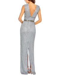 Mac Duggal Sleeveless Beaded V Neck Column Gown
