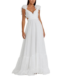 Mac Duggal Ruffle Tiered Cut-Out Chiffon Gown