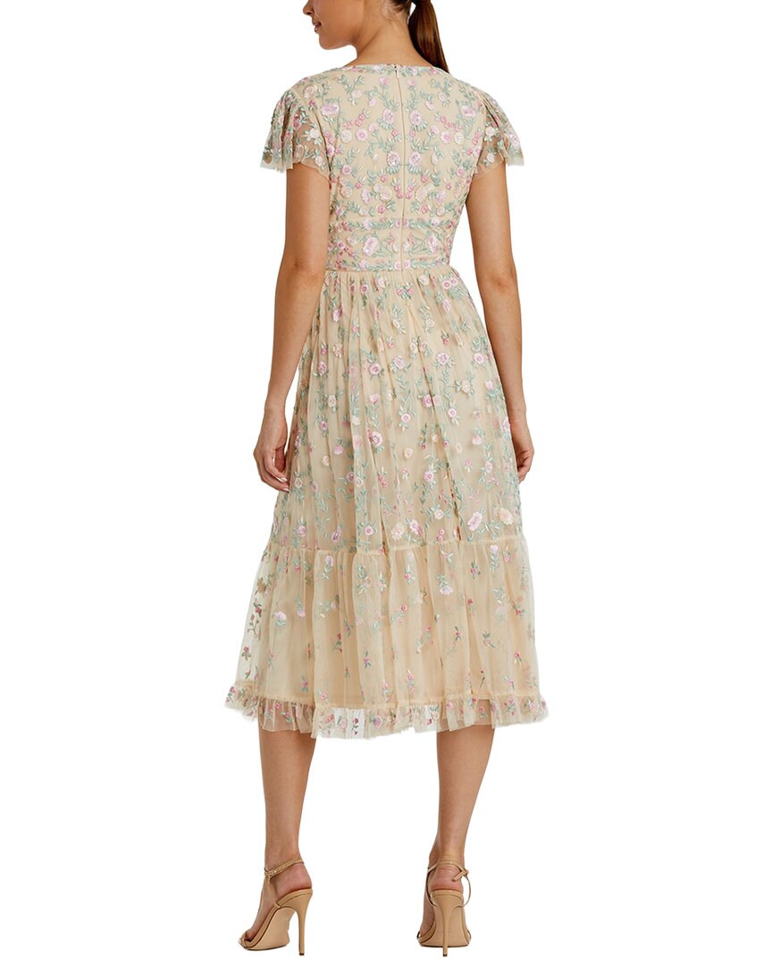 Mac Duggal Embroidered V Neck Cap Sleeve Midi Dress