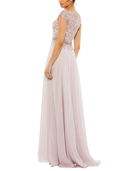 Mac Duggal Embellished Cap Sleeve Bodice Flowy Gown