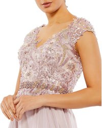 Mac Duggal Embellished Cap Sleeve Bodice Flowy Gown