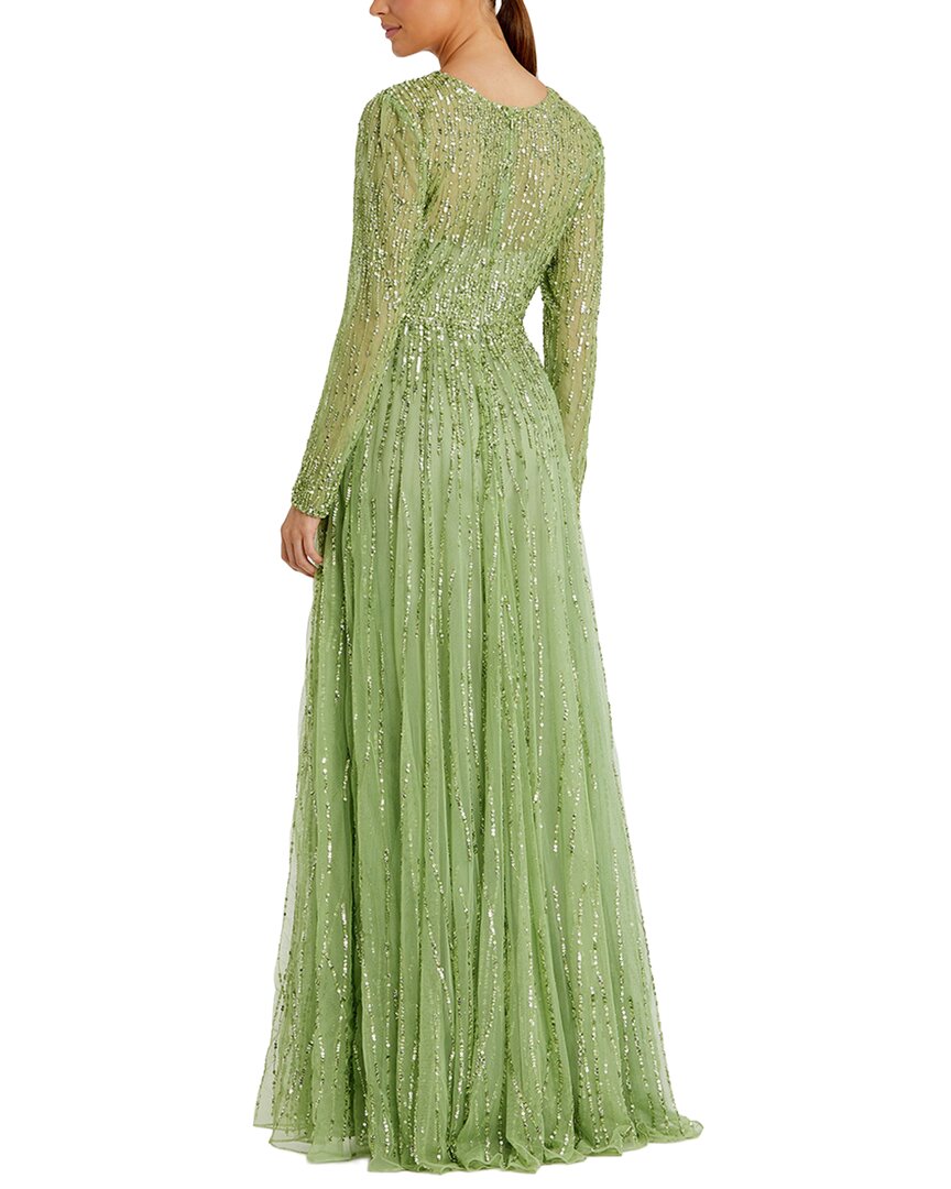 Mac Duggal Beaded Mesh Illusion High Neck A Line Gown
