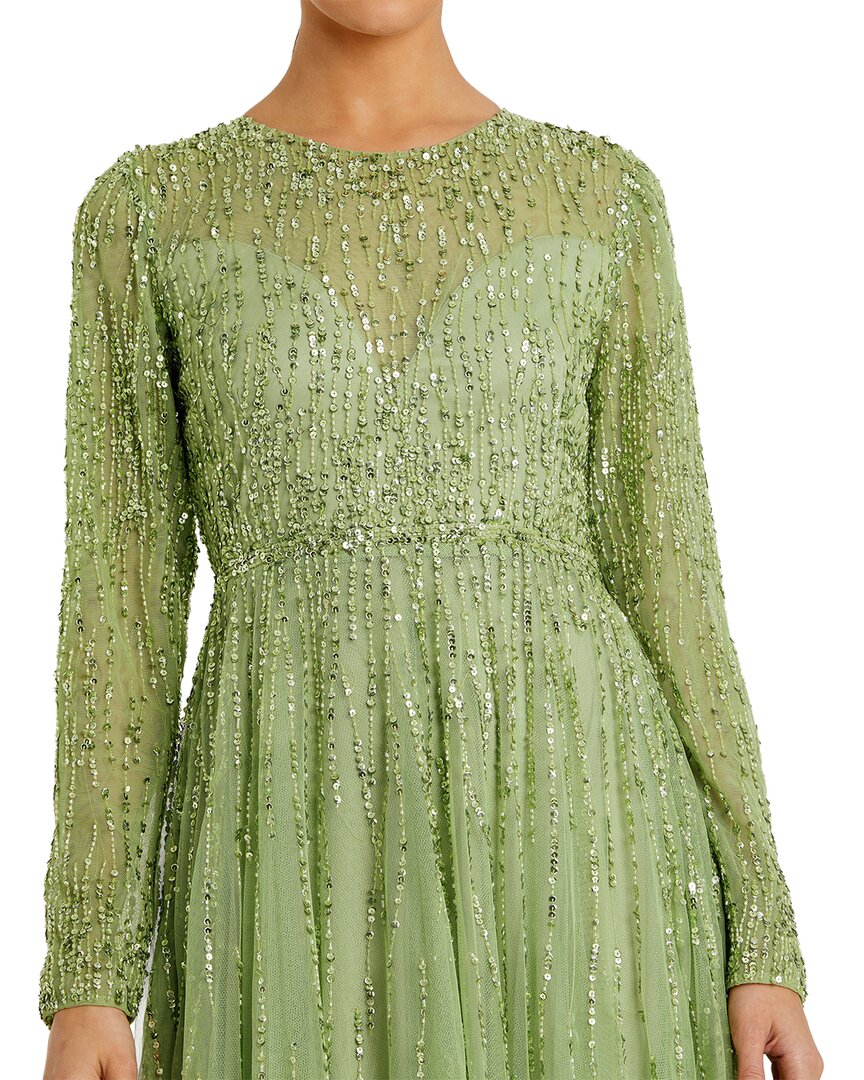 Mac Duggal Beaded Mesh Illusion High Neck A Line Gown