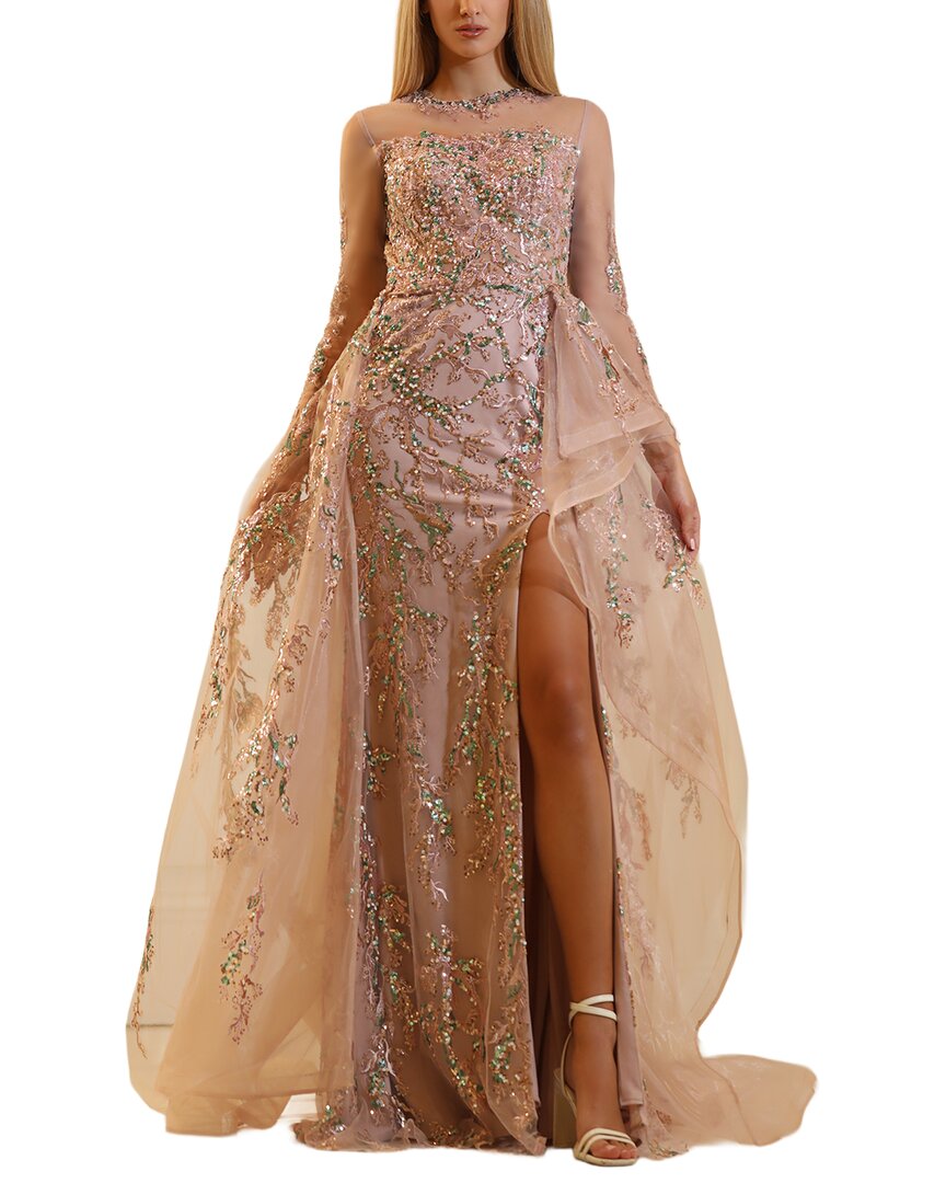 Terani Couture Embellished Illusion Neck Maxi Dress