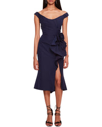 Marchesa Notte Taffeta Trumpet Midi Dress