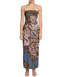 Marchesa Notte Strapless Printed Midi Dress