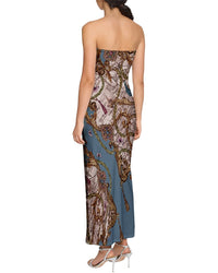 Marchesa Notte Strapless Printed Midi Dress