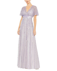 Mac Duggal Sequined Butterfly Sleeve Flowy Gown