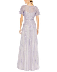Mac Duggal Sequined Butterfly Sleeve Flowy Gown