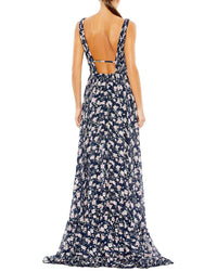 Mac Duggal Floral Print Sleeveless Ruffled High Low Gown