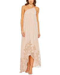 Mac Duggal Flowy One Shoulder Asymmetrical Beaded Gown