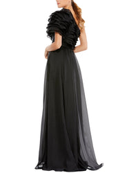 Mac Duggal Appliqued One Shoulder Flowy Gown