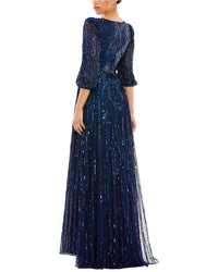 Mac Duggal Sequined Mesh V-Neck A-Line Gown