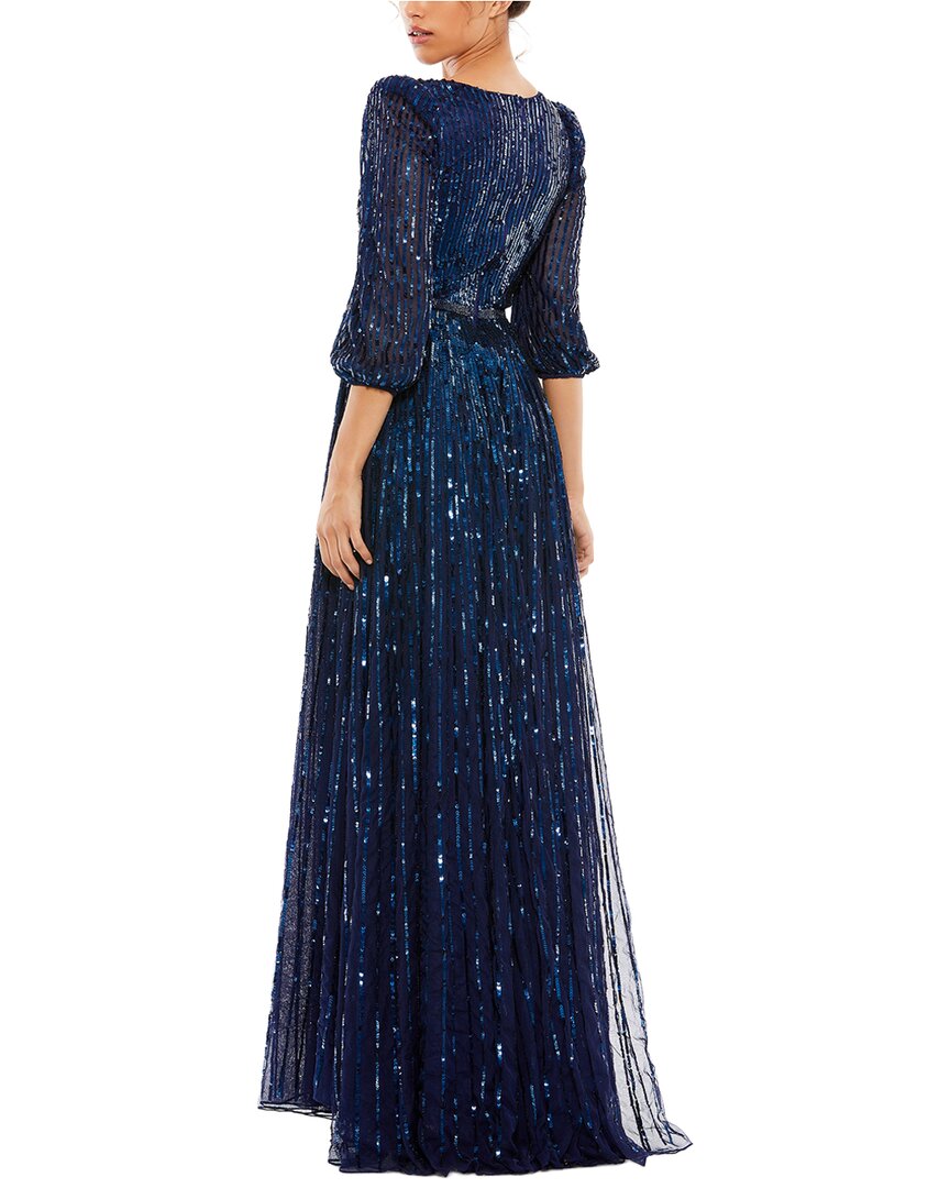 Mac Duggal Sequined Mesh V-Neck A-Line Gown