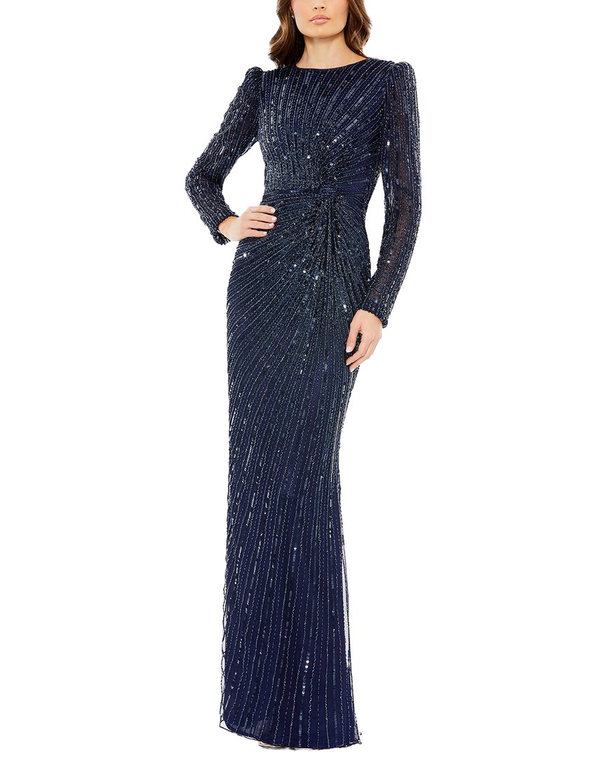 Mac Duggal Embellished Puff Sleeve Side Knot Gown
