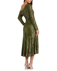 Mac Duggal One-Shoulder Sequin Midi Dress
