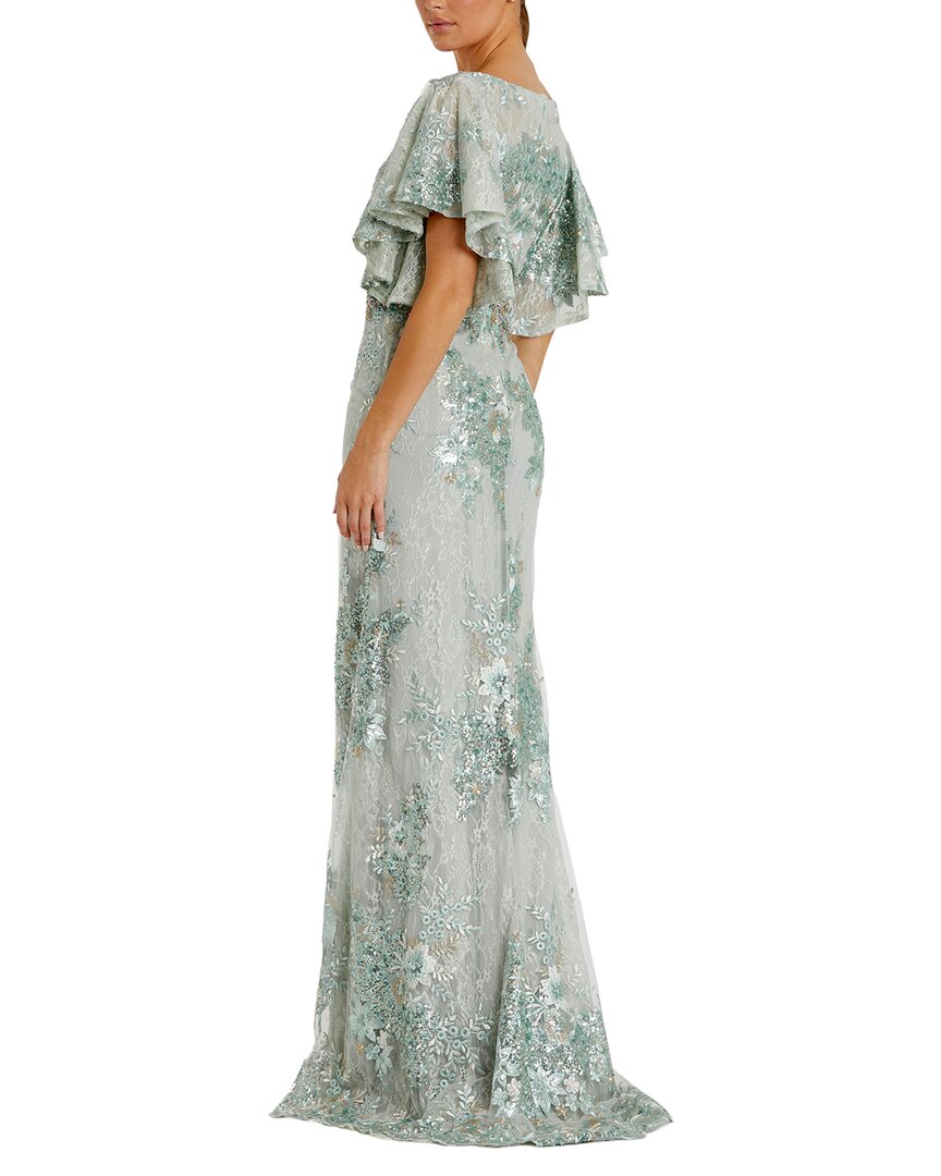 Mac Duggal Embroidered Flutter Sleeve Trumpet Gown