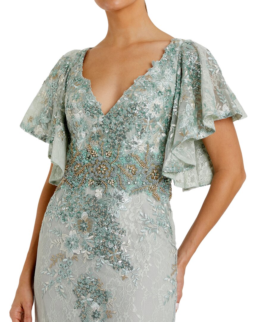 Mac Duggal Embroidered Flutter Sleeve Trumpet Gown