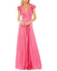 Mac Duggal Ruffle Cap Sleeve Cutout Heat Pleated Jumpsuit