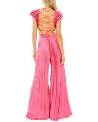 Mac Duggal Ruffle Cap Sleeve Cutout Heat Pleated Jumpsuit