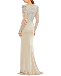 Mac Duggal Embellished Faux Wrap Illusion Puff Sleeve Gown